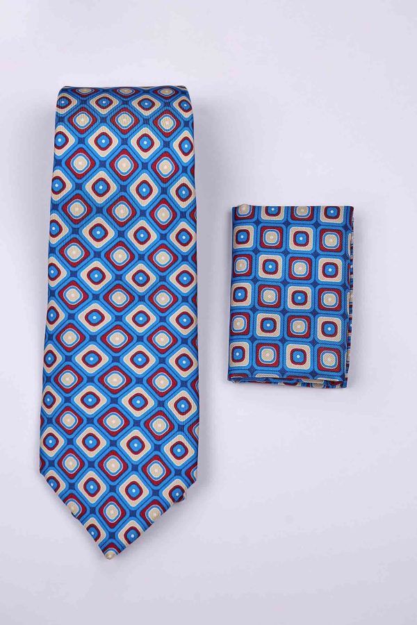 Cravatta e pochette in seta - codice BF-01 - blu fantasia